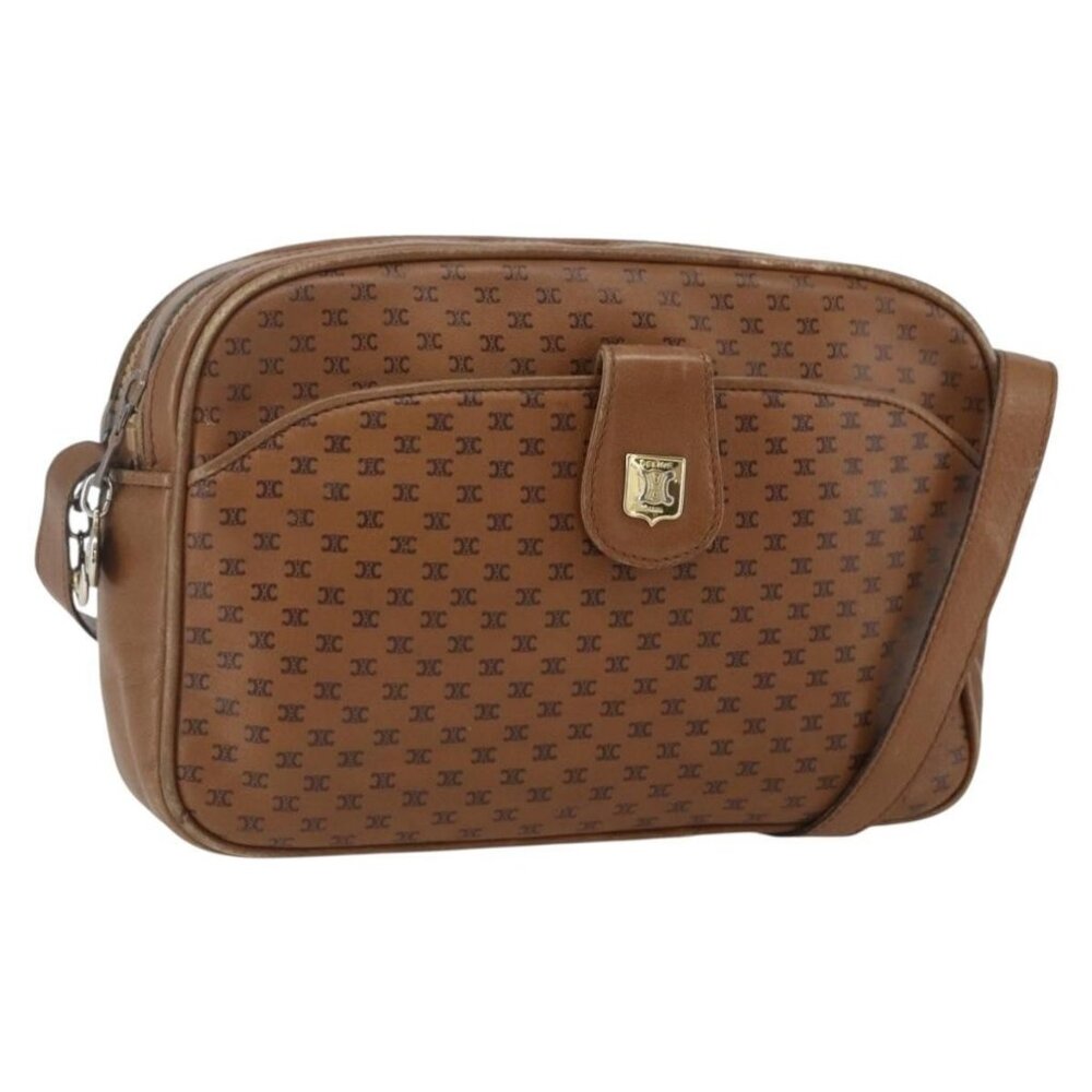 Authentic CELINE Macadam Canvas Shoulder Bag PVC Brown Gold